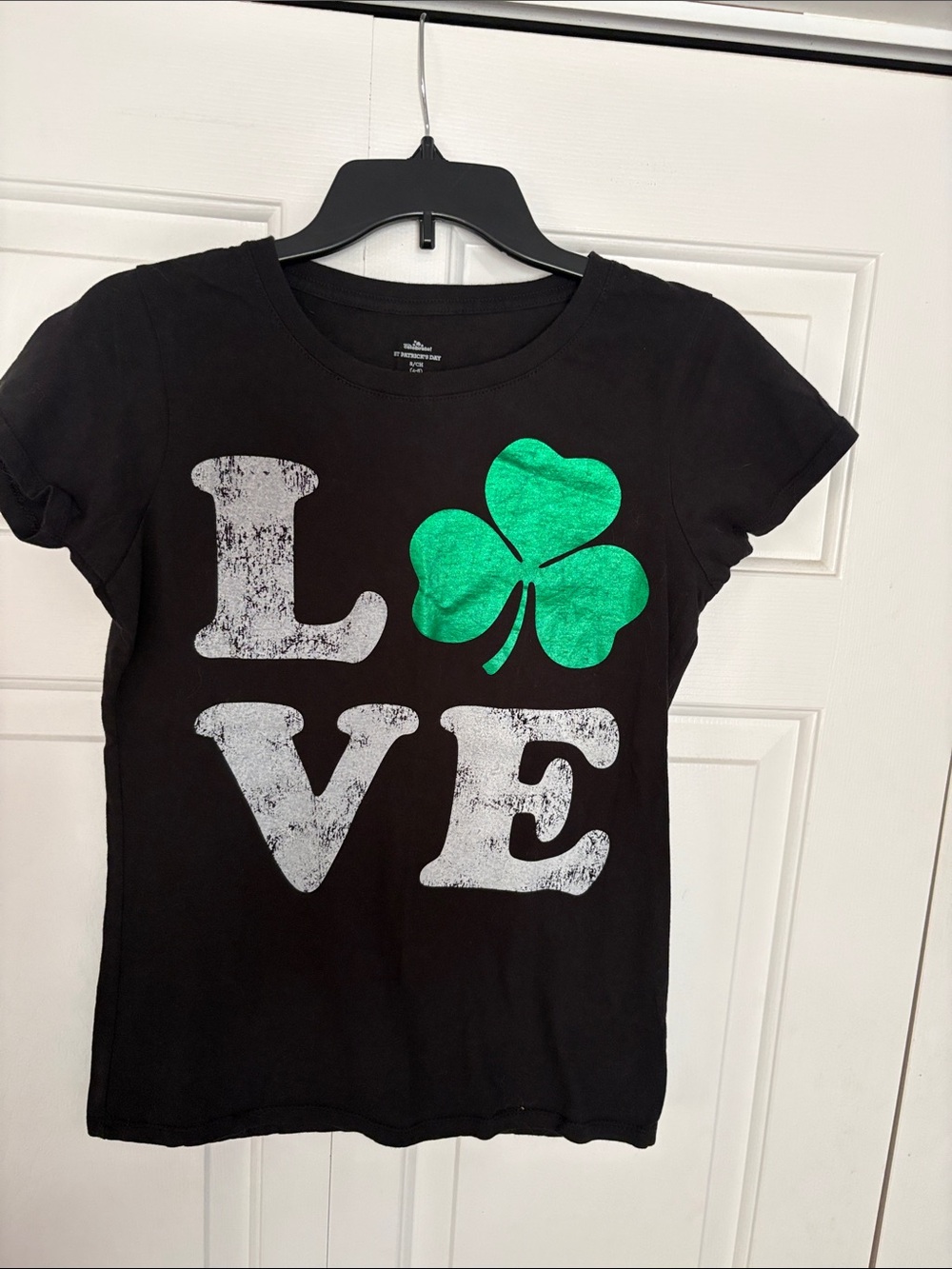 Kids Black Short-Sleeve Tee with Green Shamrock LOVE Graphic
